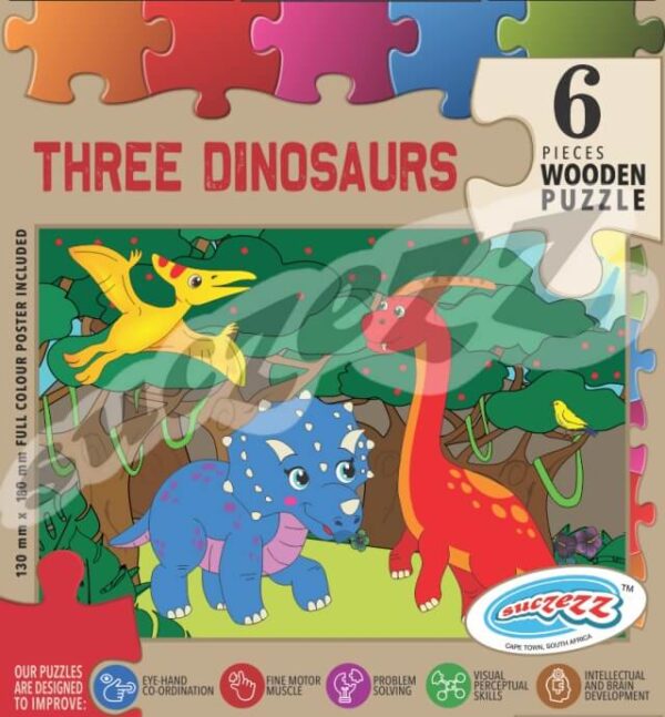 6 Pce Three Dinosaurs